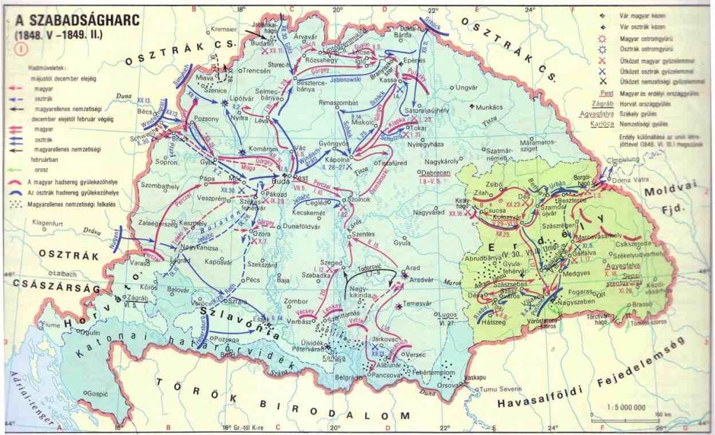 Карта от унгарския исторически атлас на Унгарската война за независимост 1848 - 1849 г.