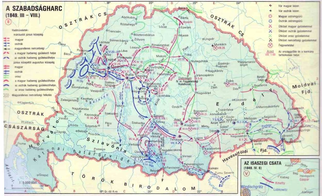 Карта от унгарския исторически атлас на Унгарската война за независимост 1848 - 1849